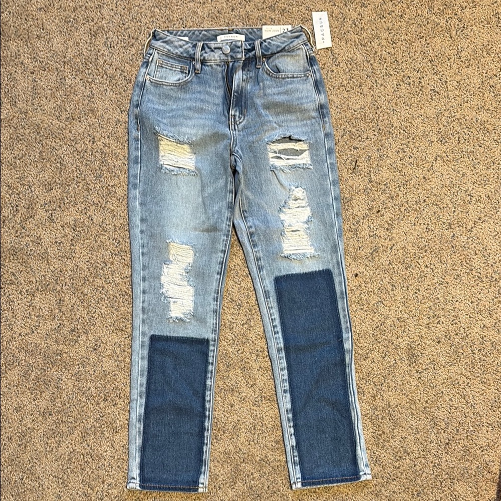 Pacsun Blue Skinny Distressed Patchwork Jeans